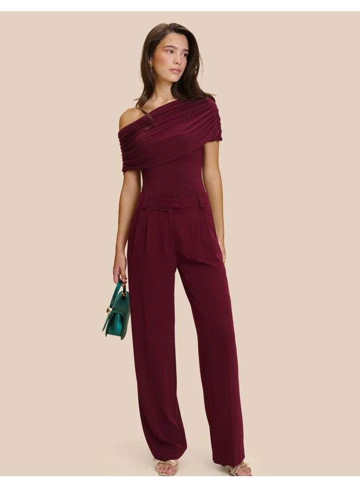 High-waisted, wide-leg maroon pants