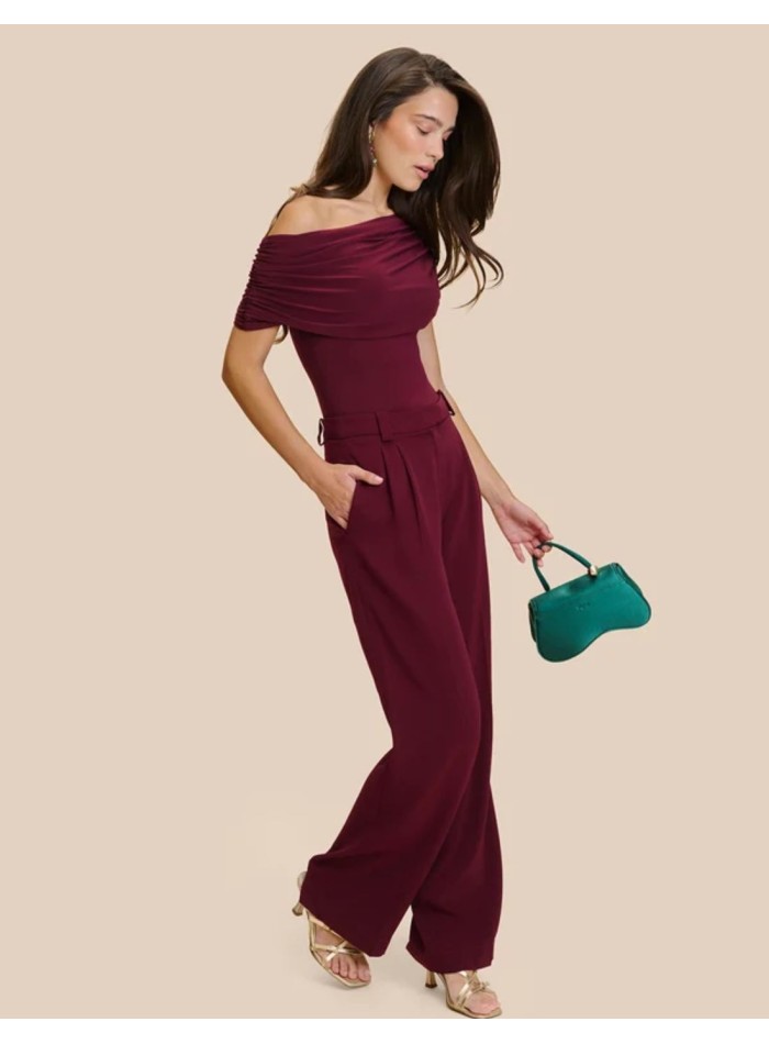 High-waisted, wide-leg maroon pants