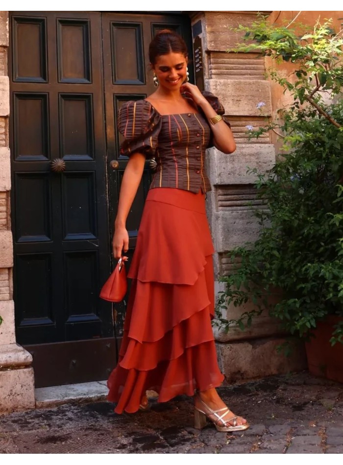 Long skirt with asymmetrical layers of tulle in...