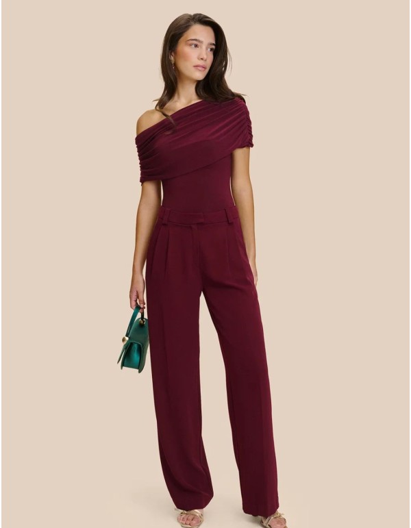Asymmetrical maroon top for a wedding guest 2