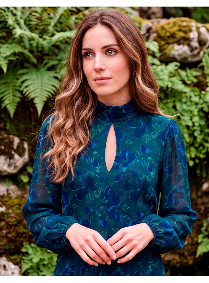 Blue and green floral midi dress  low cost