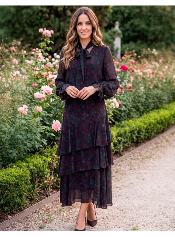 This two-piece eggplant ensemble combines a rich
