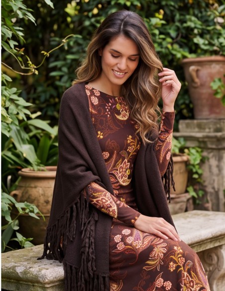 Poncho multiposition marron à franges