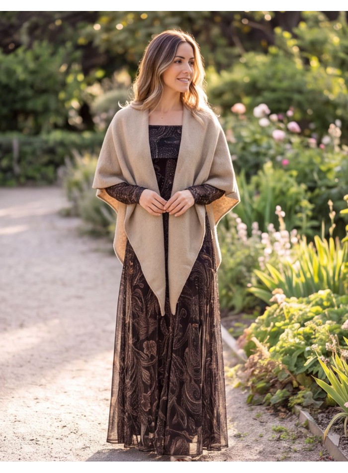 Beige V-neck poncho