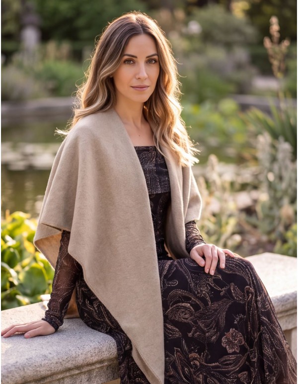 Beige V-neck poncho 2