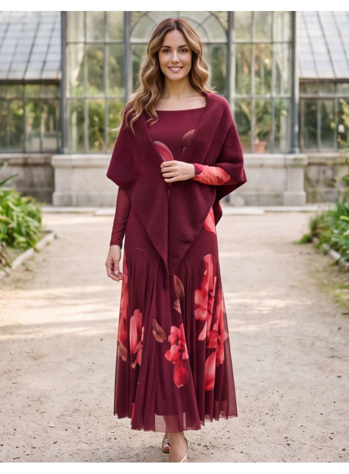 Maroon V-neck poncho