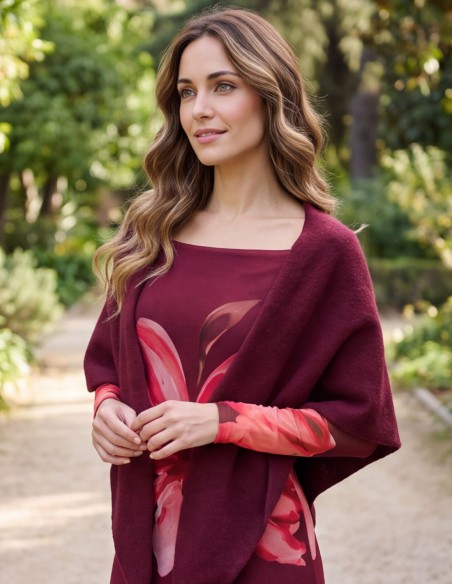 Poncho à encolure en V, couleur grenat