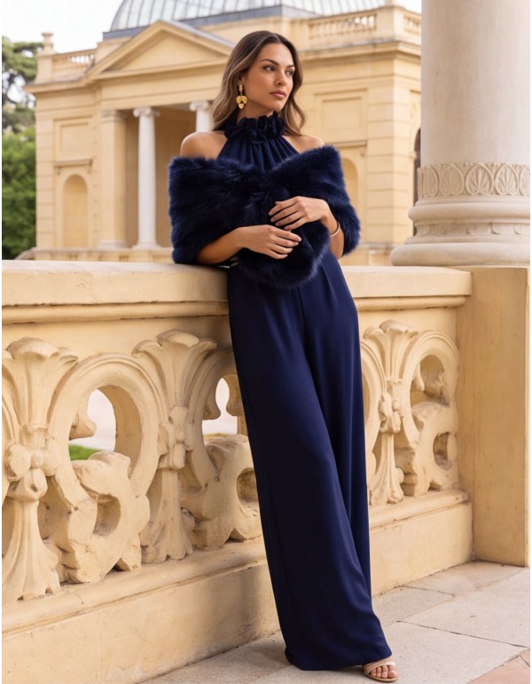 Navy blue vegan fur stole 2