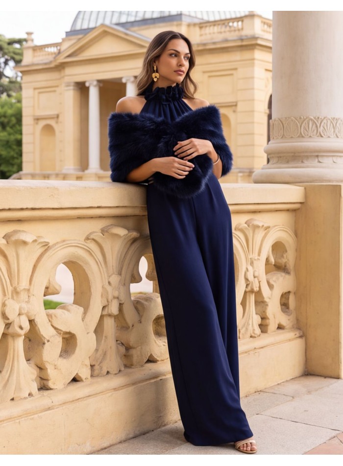 Navy blue vegan fur stole