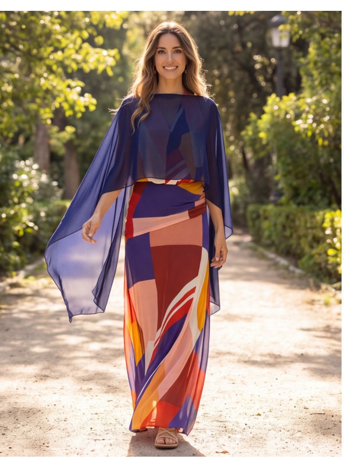 A light, airy gauze cape with a flowing drape...