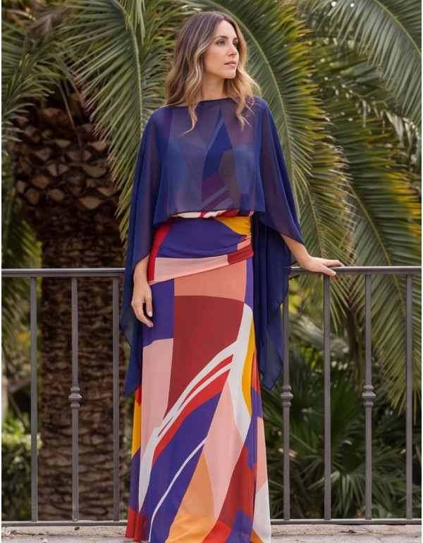 A light, airy gauze cape with a flowing drape in navy blue 2