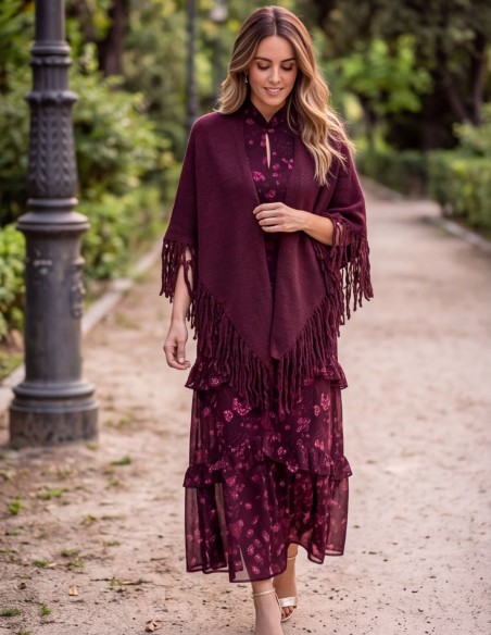 Poncho à franges couleur aubergine