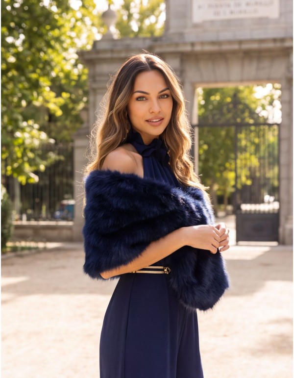 Navy blue vegan fur stole