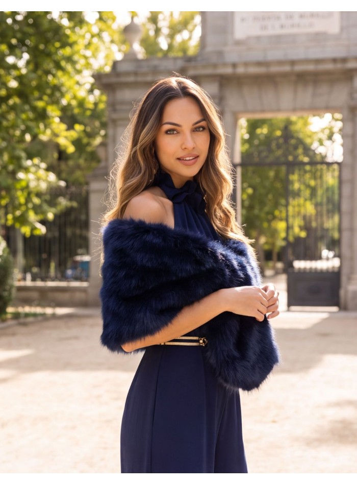 Navy blue vegan fur stole