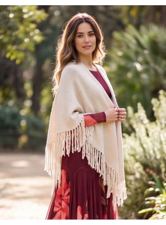 White multi-position poncho with fringe