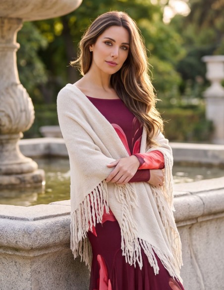 Poncho blanc multiposition à franges