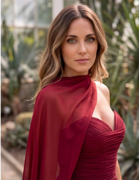 Airy chiffon cape with a crisscross design in maroon