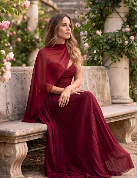 Airy chiffon cape with a crisscross design in maroon