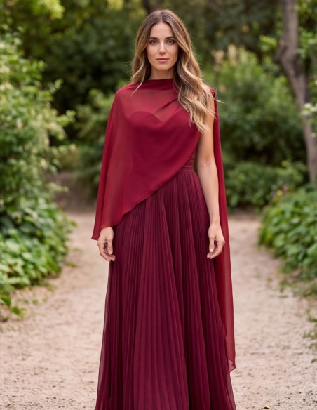 Airy chiffon cape with a crisscross design in maroon