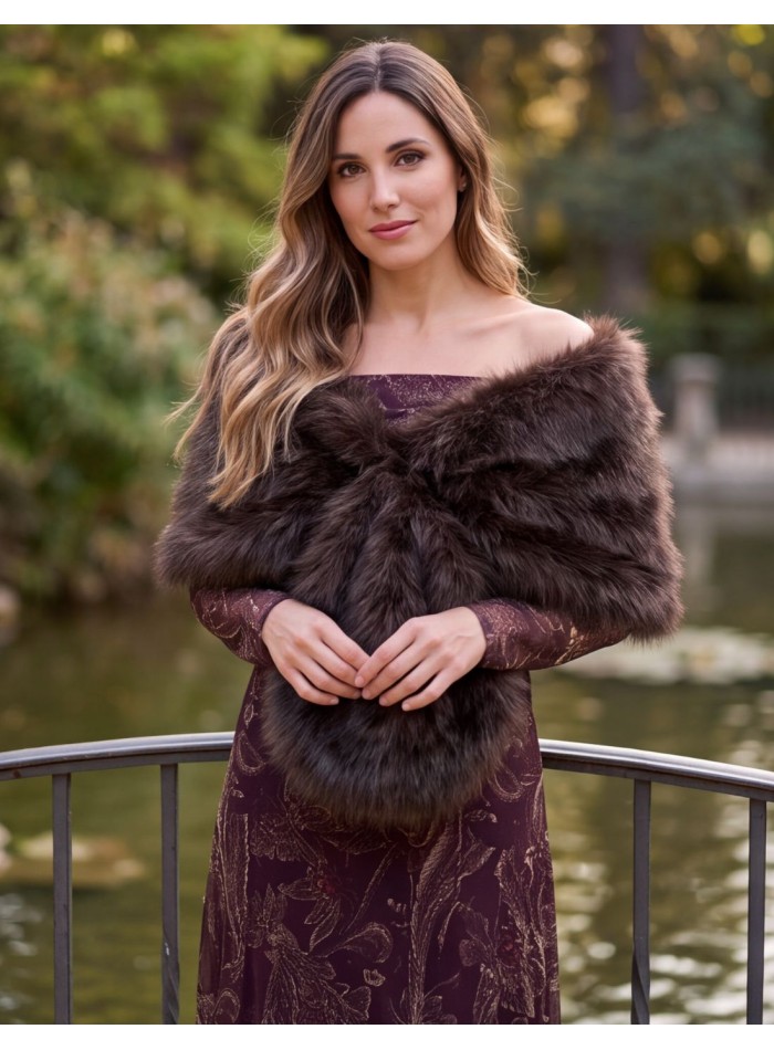 Dark Brown Vegan Fur Stole