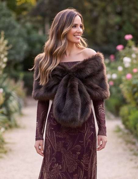 Dark Brown Vegan Fur Stole