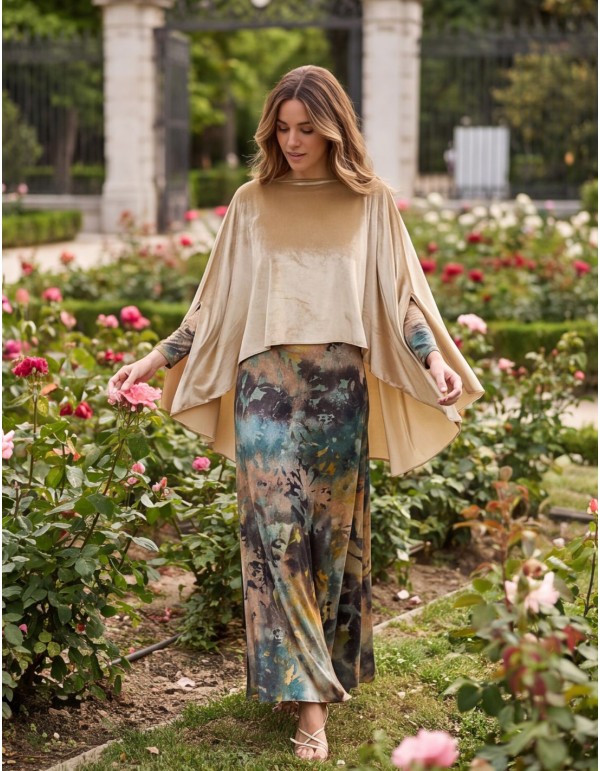 Cape en velours avec fentes latérales, couleur beige