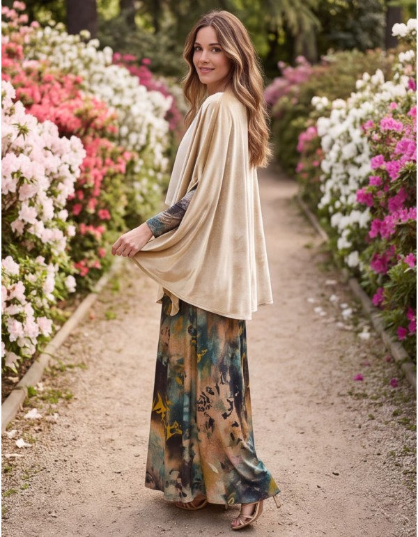 Cape en velours avec fentes latérales, couleur beige 2
