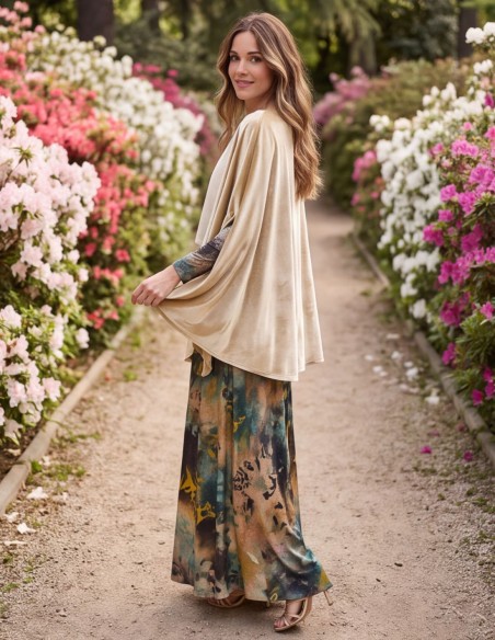 Cape en velours avec fentes latérales, couleur beige