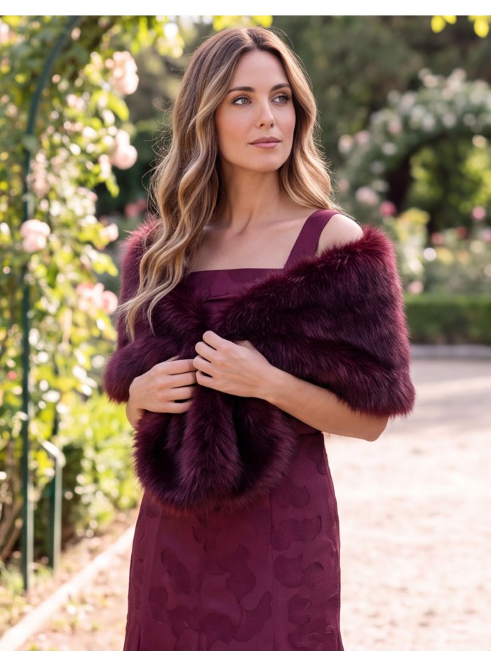 Vegan fur stole in maroon