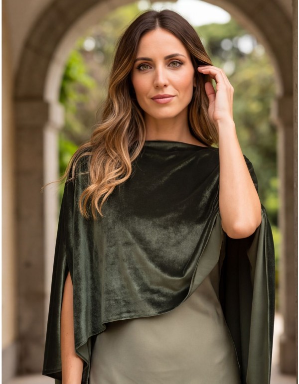 Olive-green velvet cape for a guest