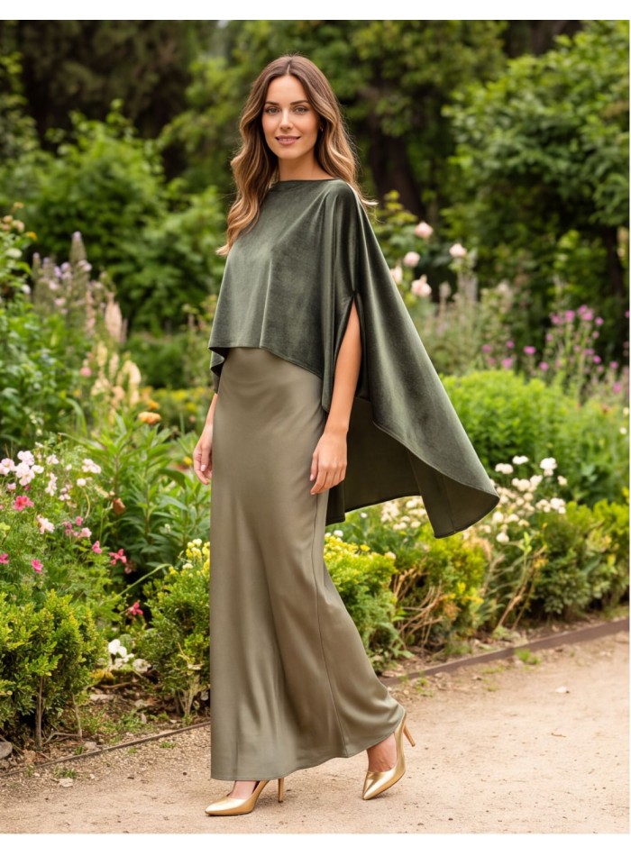Olive-green velvet cape for a guest
