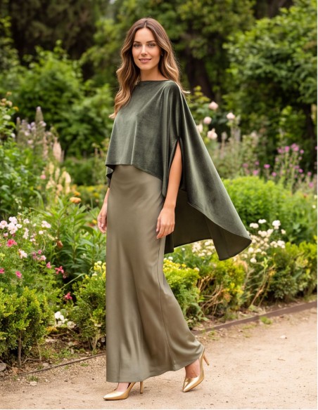Olive-green velvet cape for a guest