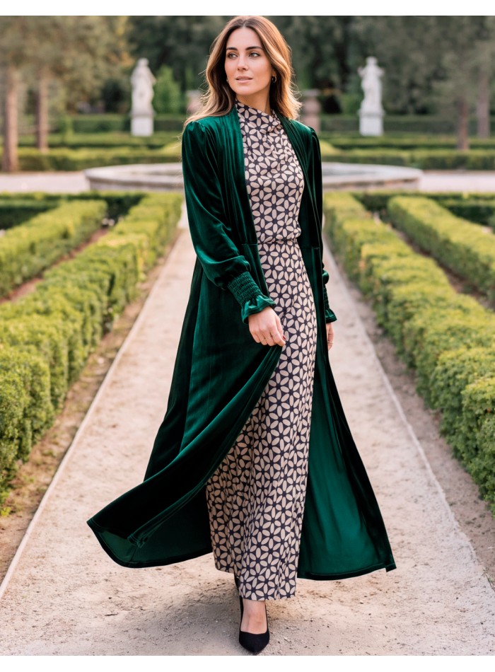 Kimono en velours vert bouteille pour femme