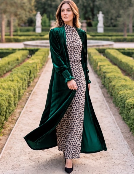 Kimono en velours vert bouteille pour femme