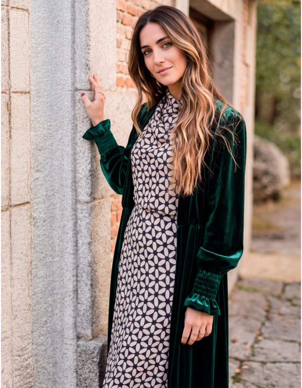 Kimono de terciopelo verde botella para mujer