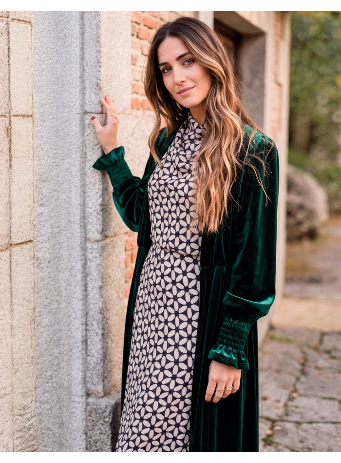 Kimono de terciopelo verde botella para mujer