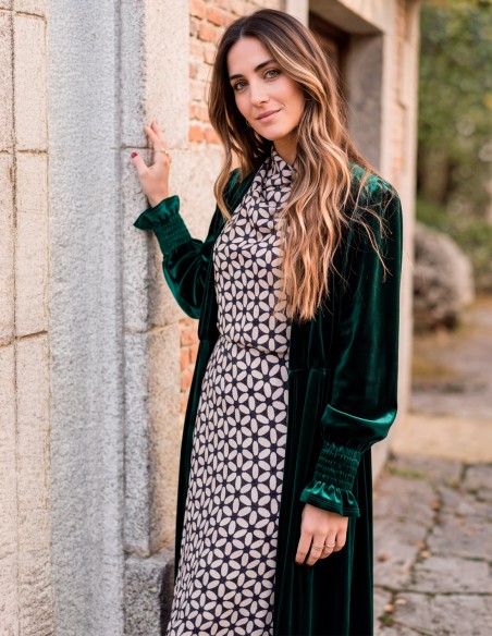 Kimono de terciopelo verde botella para mujer