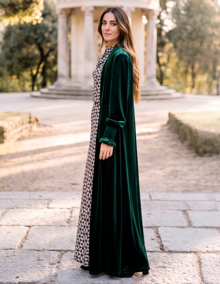 Kimono en velours vert bouteille, élégant, flatteur et très facile à assortir