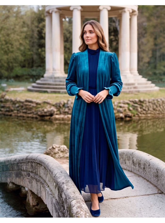 kimono largo azul petróleo artesanal