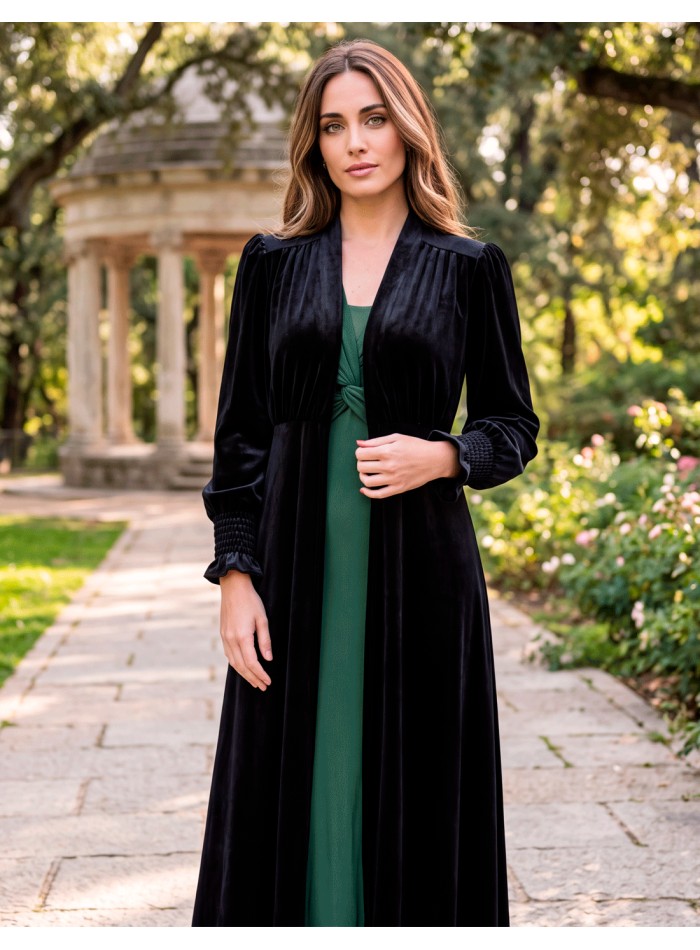 Élégant kimono noir en velours pour femme