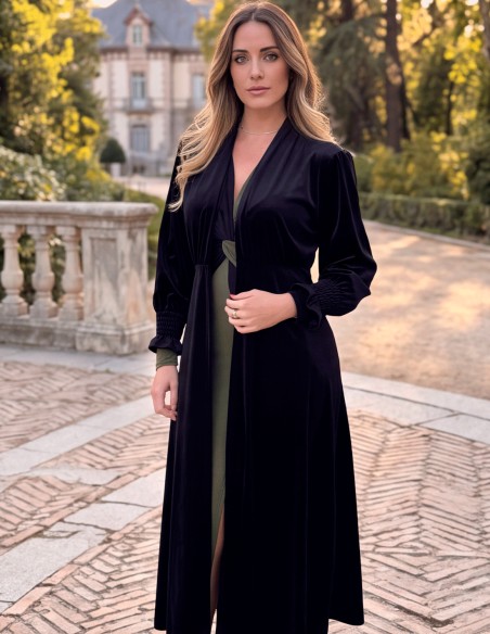 kimono negro de terciopelo para mujer