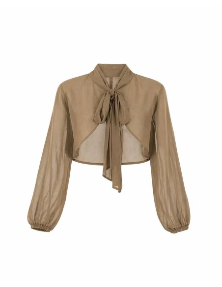 Ochre-colored gauze cape in a jacket style