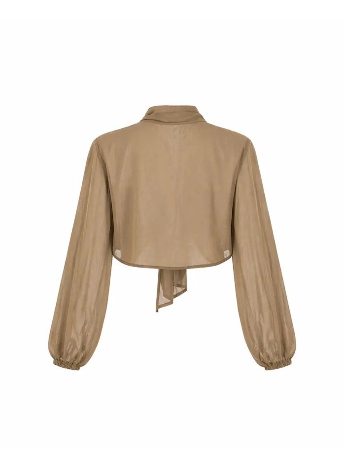 Capa de gasa estilo chaqueta color ocre para invitada
