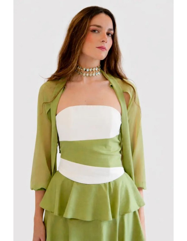 Lime-colored gauze jacket-style cape 2