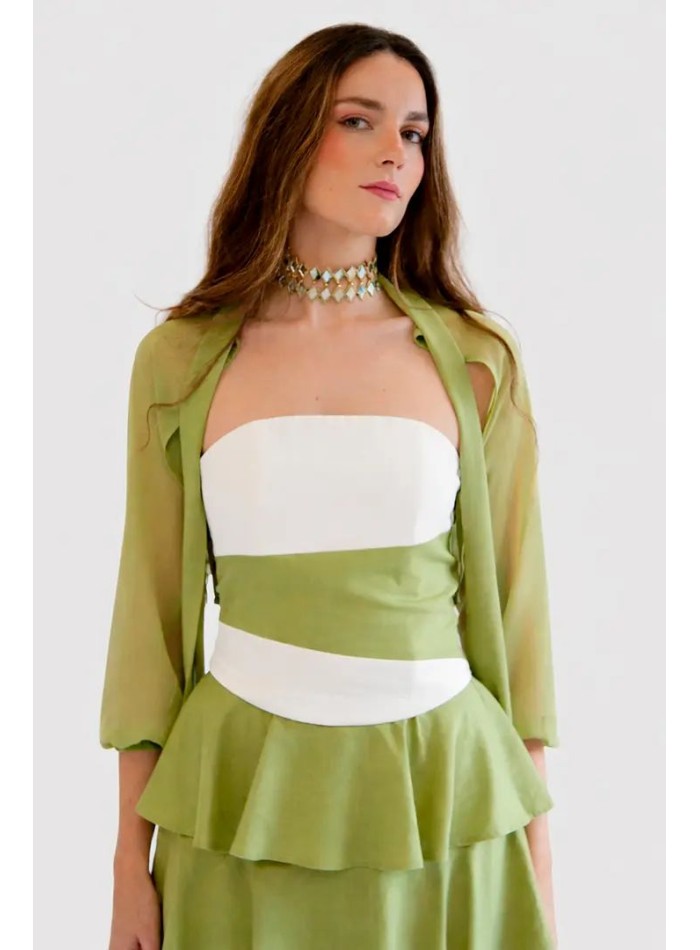 Lime-colored gauze jacket-style cape