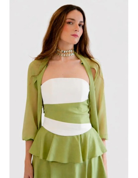 Lime-colored gauze jacket-style cape