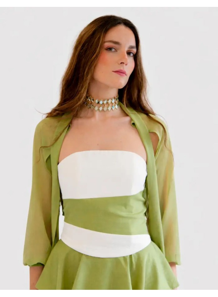 Vestido largo palabra de honor con detalle en la cintura