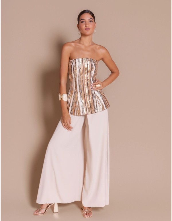 Pantalón palazzo crema de pierna ancha 2