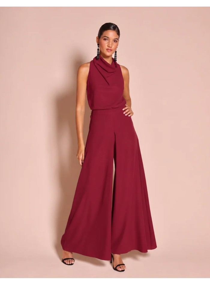 Pantalón palazzo burdeos de pierna muy ancha