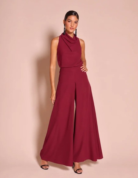 Pantalon palazzo bordeaux à jambes très larges